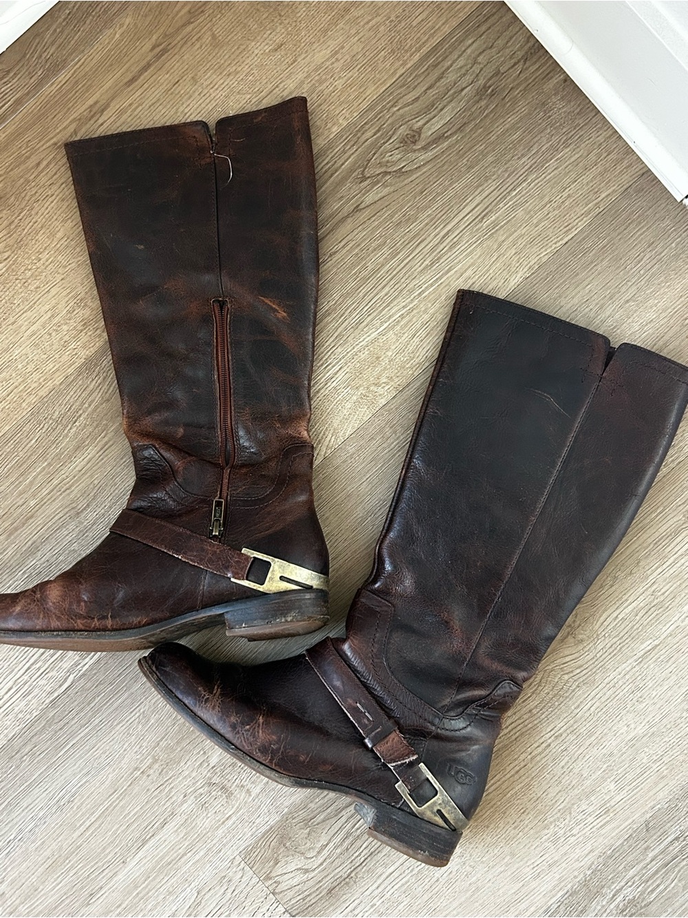 UGG Women's Dark Brown Leather Knee-High Riding Boots